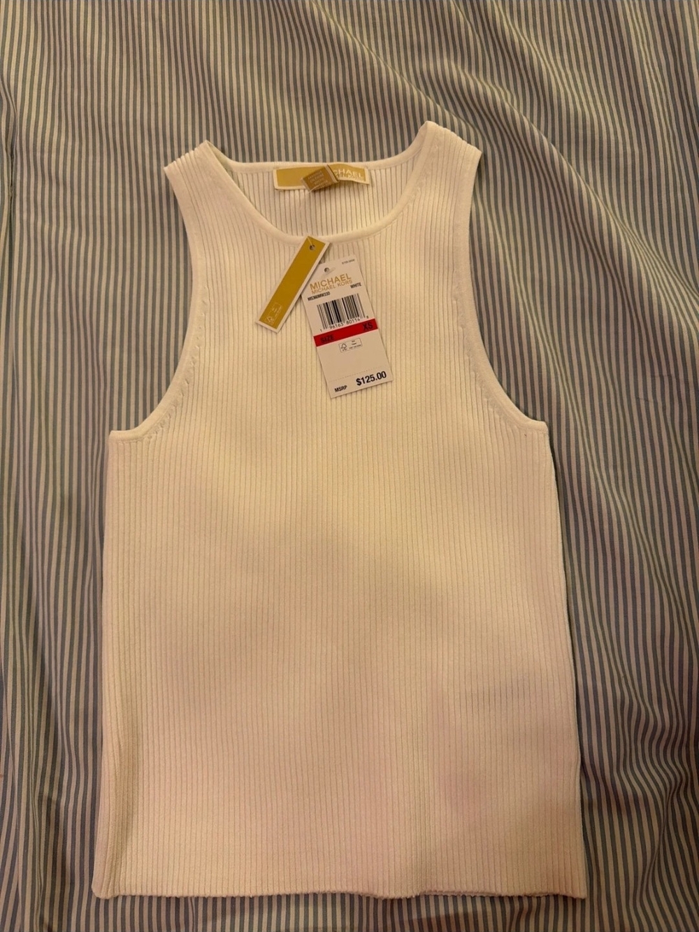 Michael Kors White Ribbed Tank Top